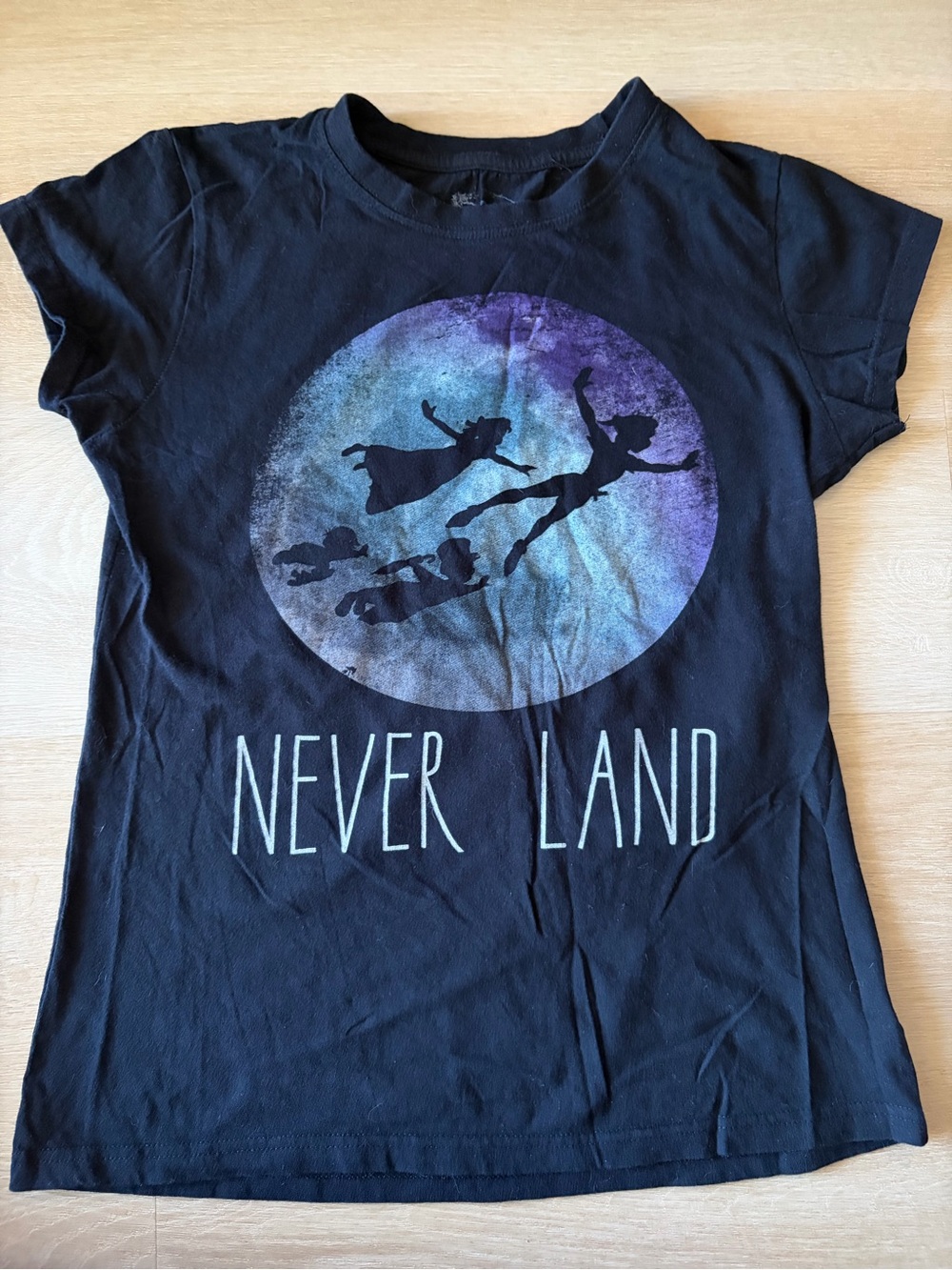Disney Peter Pan Never Land Moon Graphic T-Shirt Black Size M